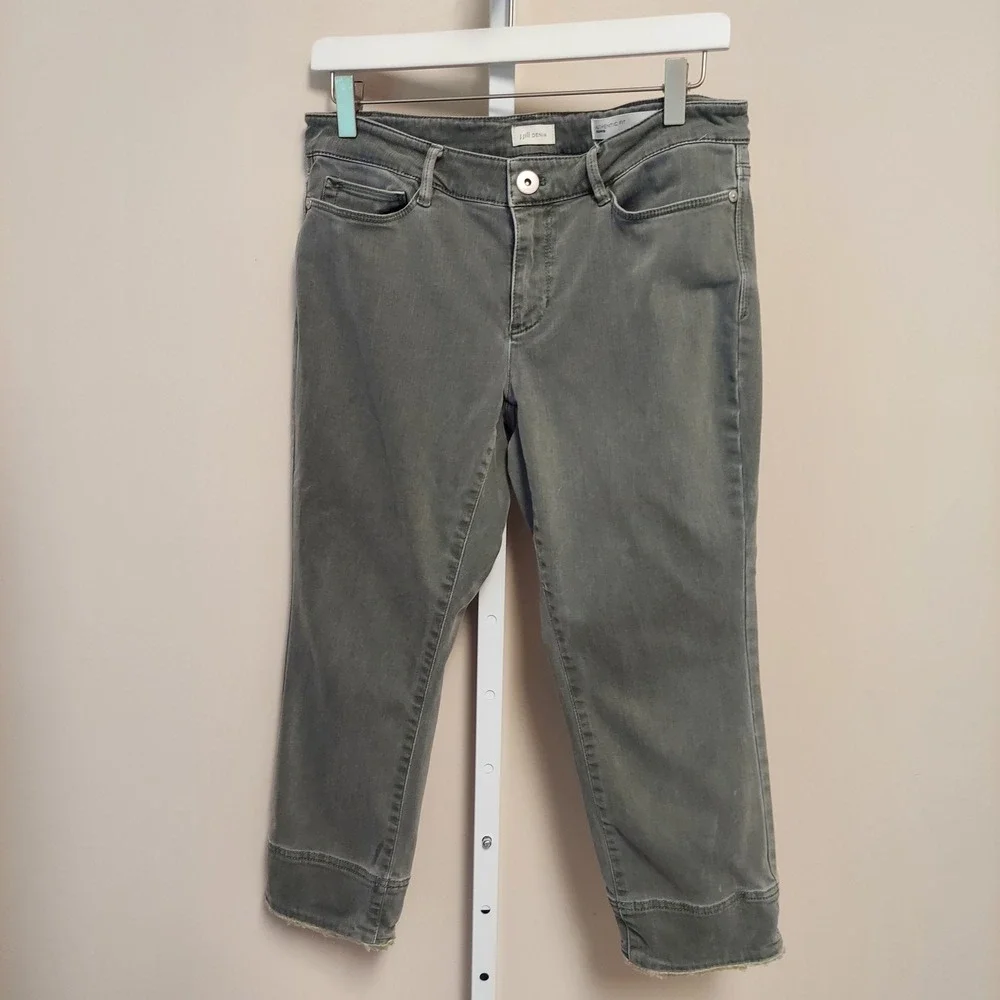 J.Jill Authentic Cropped Denim Jeans Olive Green Raw Hem Stretch Pants Womens 10